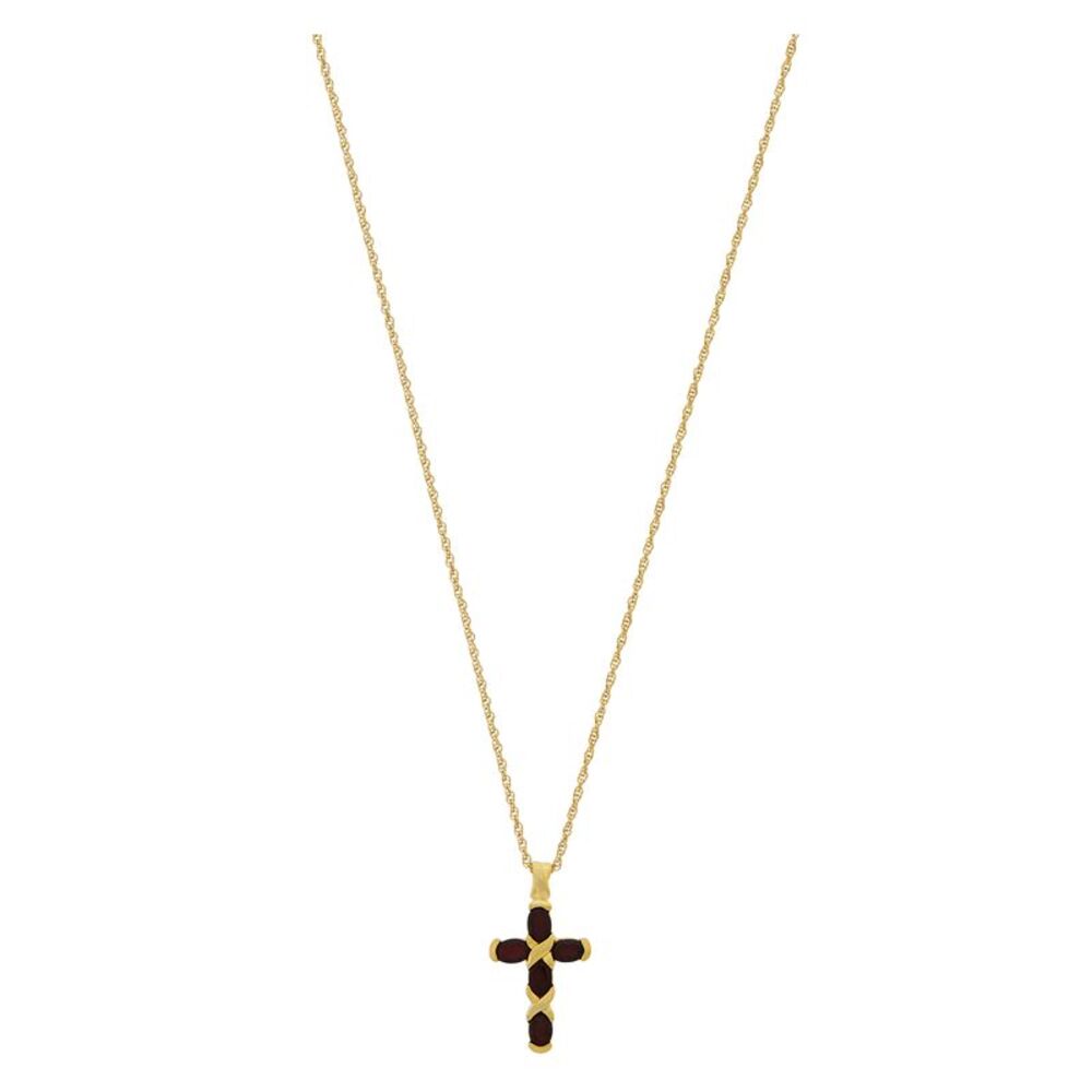 14 Karat Gold Plated Garnet Cross Pendant Necklace